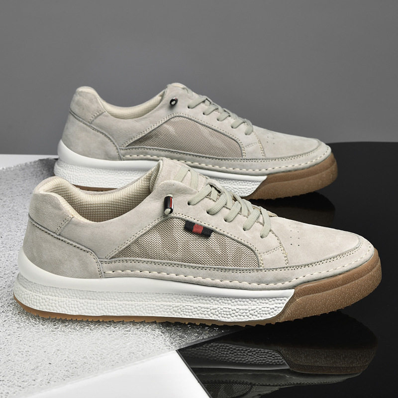Giày sneaker nam da thật lộn nhung đế dày cổ thấp dáng thể thao — Màu vàng 2633, Màu xám 2633