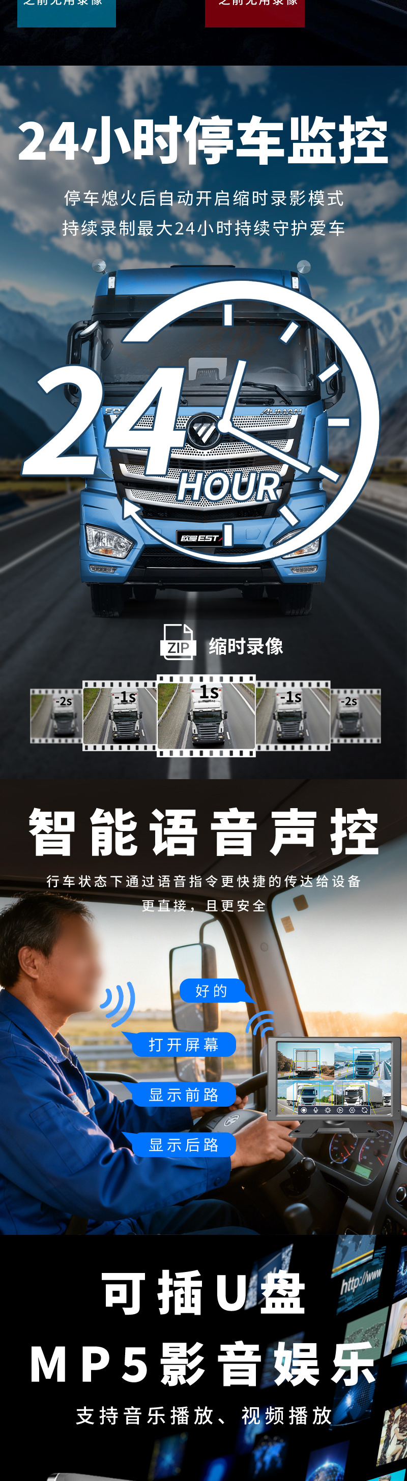 Truck Four-Way Monitoring HD Night Vision Dash Cam 360 Degree Panorama
