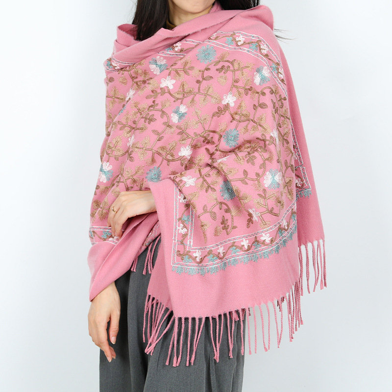 2024 nuevo bufandas de damas de estilo nacional flor flor flor floral gran chal turismo vestir con bordas con aire caliente