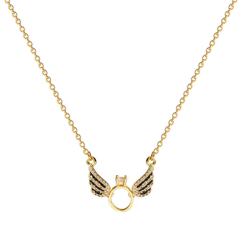 Zircon Little Wing Circle Pendant Necklace Female Titanium Steel Design Sense Clavicle Necklace Ins 