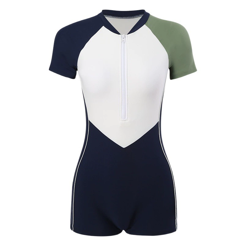 2025 новый студенческий плоский угловой спортивный цельный купальник женский горячий источник с короткими рукавами консервативный продвинутый вид тонкого купальника