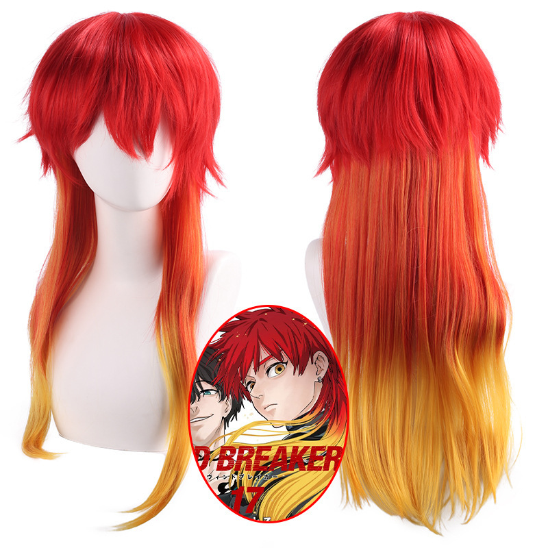 Master Shengda wind breaker anti-wind chime burning stone cos wig red gold gradient hair top vector