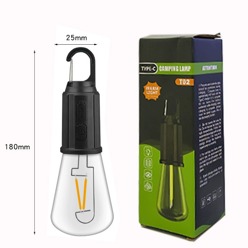 camping LED bulb Glintor Type-C, tungsten filament, USB rechargeable, retro style