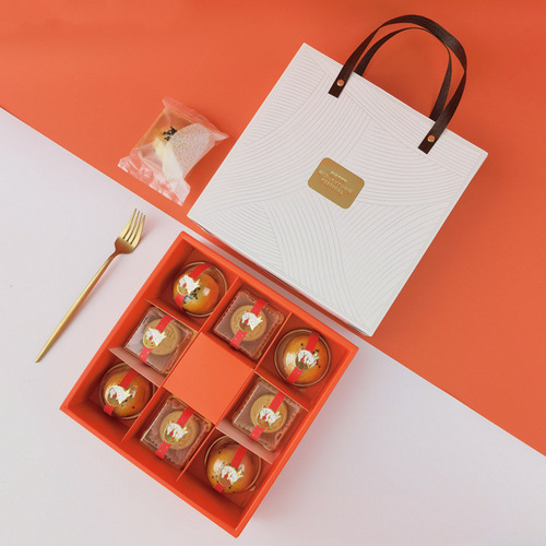 Creative 4 pieces, 6 pieces, 8 pieces snow skin mooncake box empty box Mid-Autumn mooncake gift box portable egg yolk cake packaging box wholesale