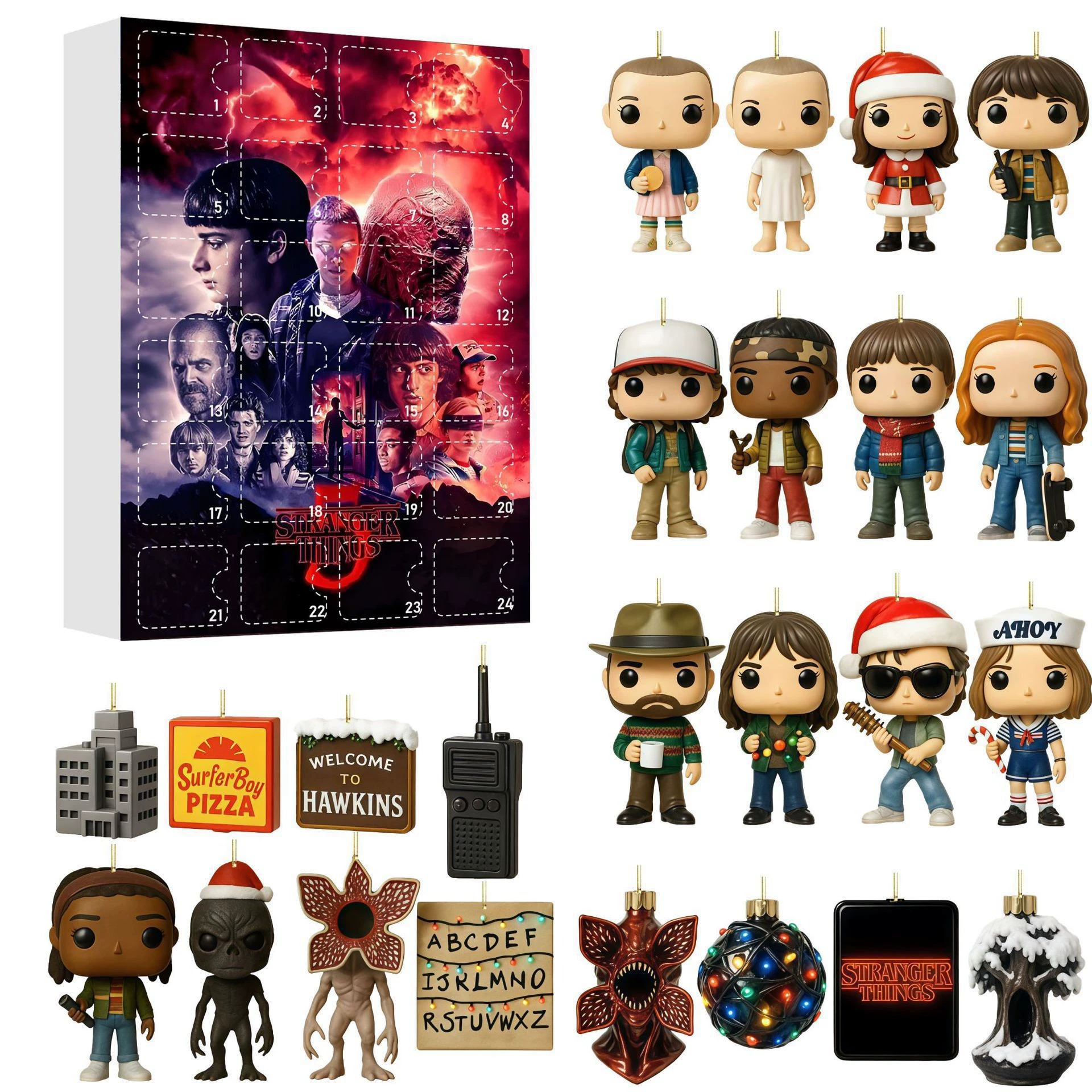Адвент-календарь акриловых подвесок (Stranger Things) 24 дня, слепой бокс, 26×18×3 см