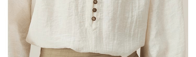 Áo sơ mi linen nữ tay lửng dáng rộng phong cách Pháp — Màu trắng nhạt chi tiết 10