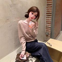 波点针织开衫女双色早秋新款修身毛衣显瘦长袖上衣