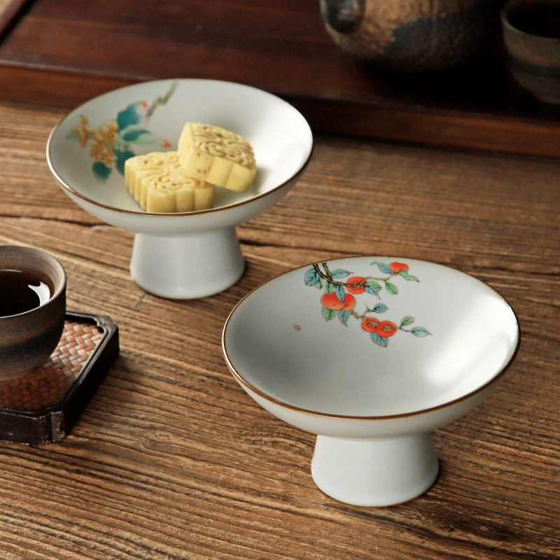 Ru печь чайный поднос тарелка с фруктами бокал тарелка Десерт Фрукты Китайский высокая нога поклонение Будде кондитерские изделия керамическая корзина с фруктами закуска Чаша Блюдо