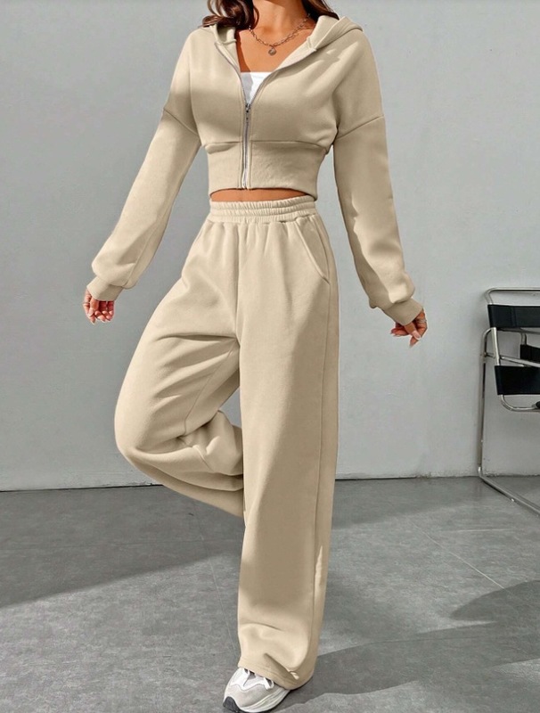 2025 ヨーロッパとアメリカンスタイルの女性の新しいカジュアルファッションフード付き長袖ジッパーカーディガンスウェットシャツスポーツ 2 点セット|undefined