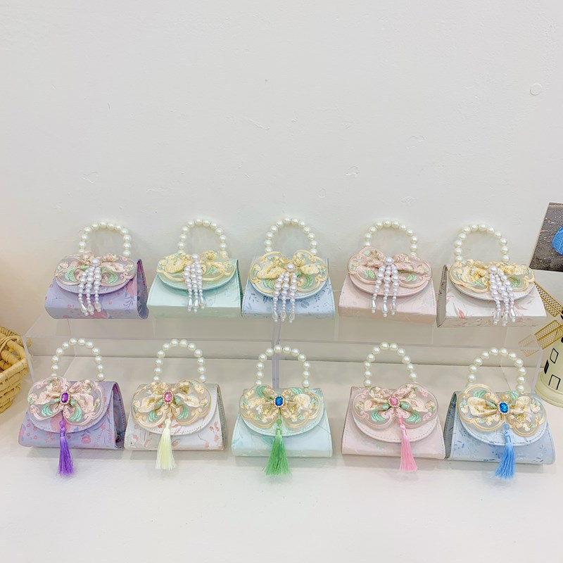 Bolso de princesa de niñas 2025, otoño nueva chica lindos bordillos de encaje mochila bolso de perlas de estilo chino Aisha