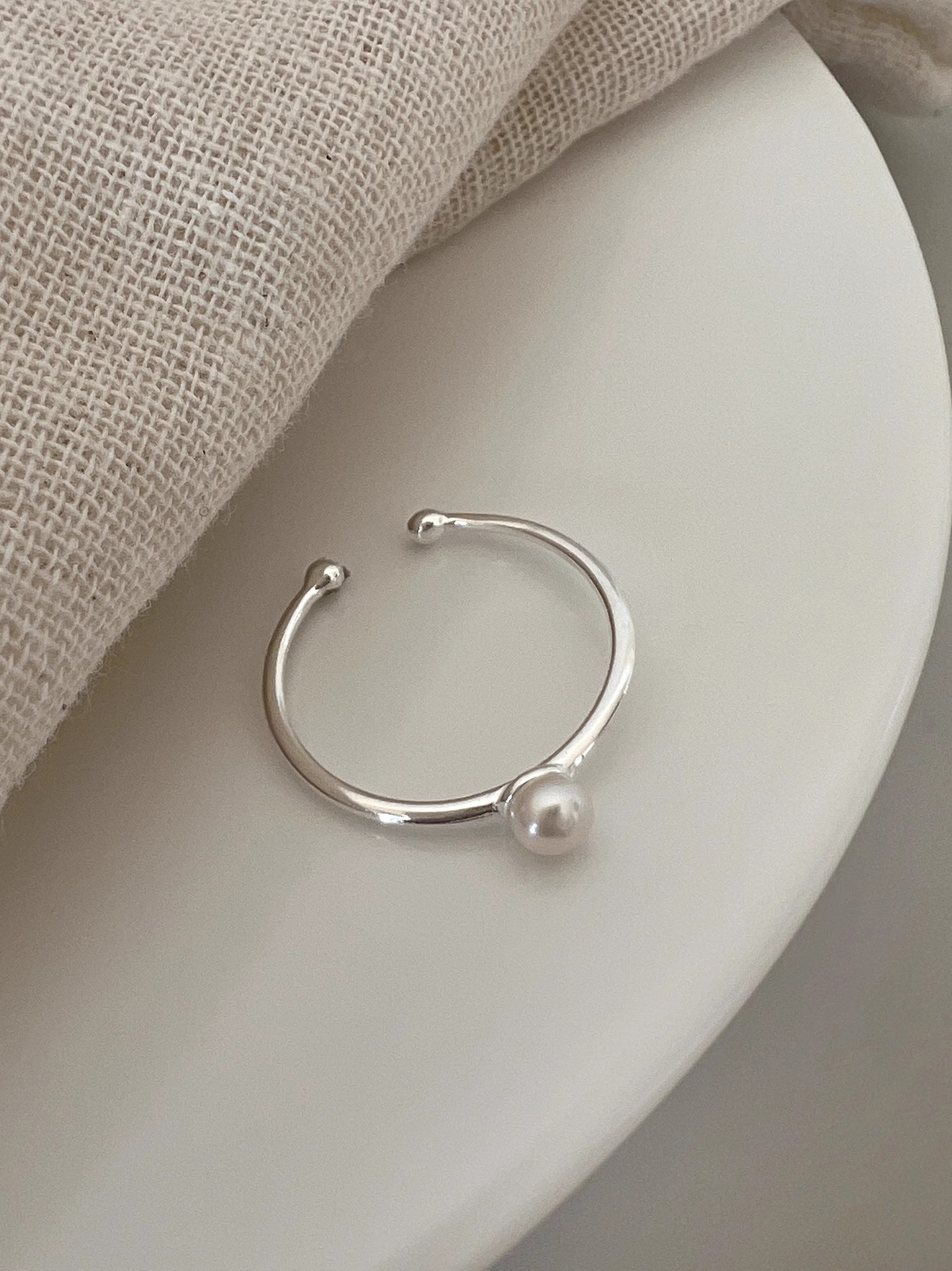 3g Weight Pearl Inlay Material Open Rings Classification Adjustable Ring Size 1 Piece Quantity Daily, Street Occasion 925 Sterling Silver Material Geometric Pattern Women's Gender Polishing, Inlay Design Simple Style Style 925 Sterling Silver Pearl Geometric Open Rings 6