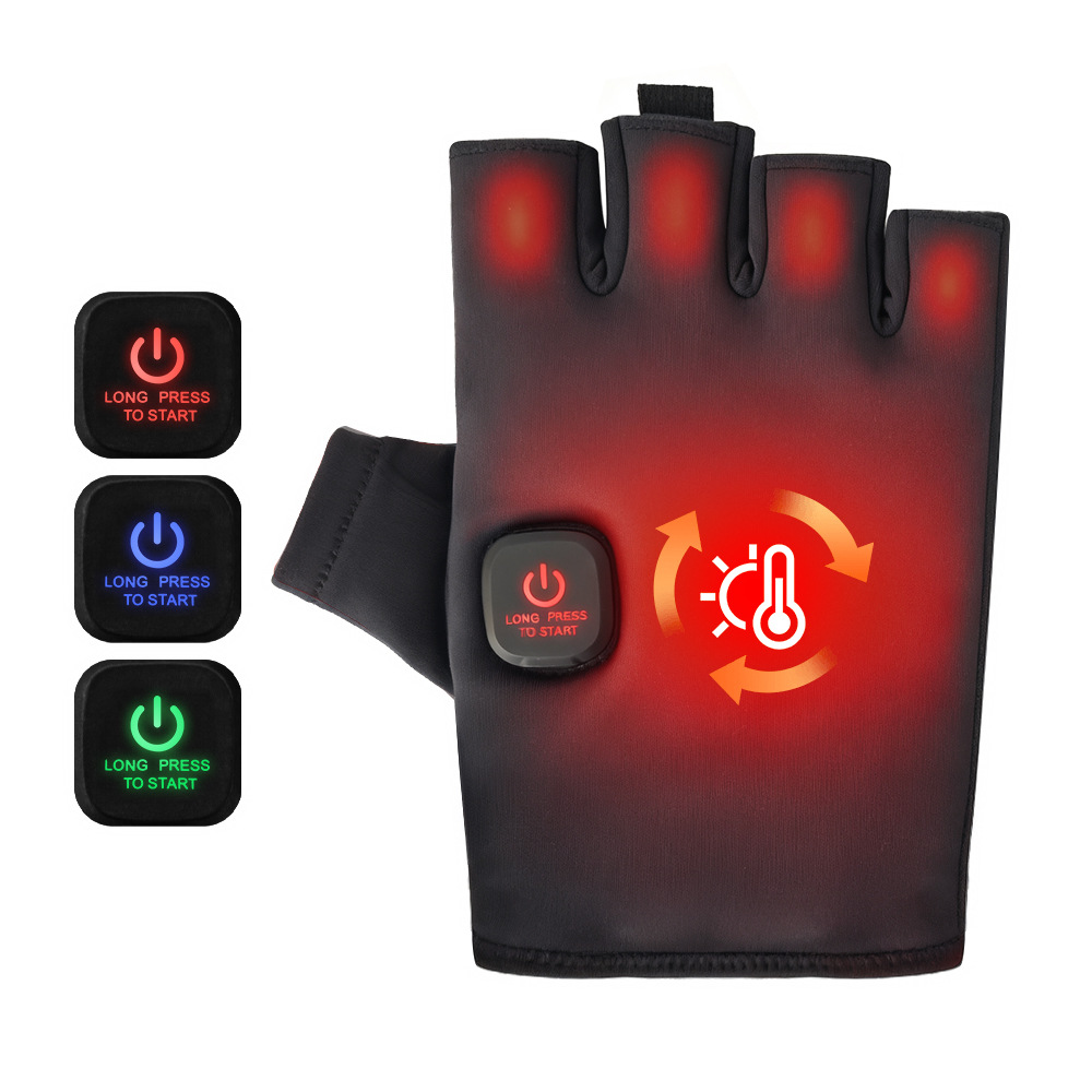 Customized Cross-Border Electric Heating Gloves for Winter Warmth, Heating Gloves for Cold Protection, Half-Finger Gloves, Outdoor Cycling Gloves