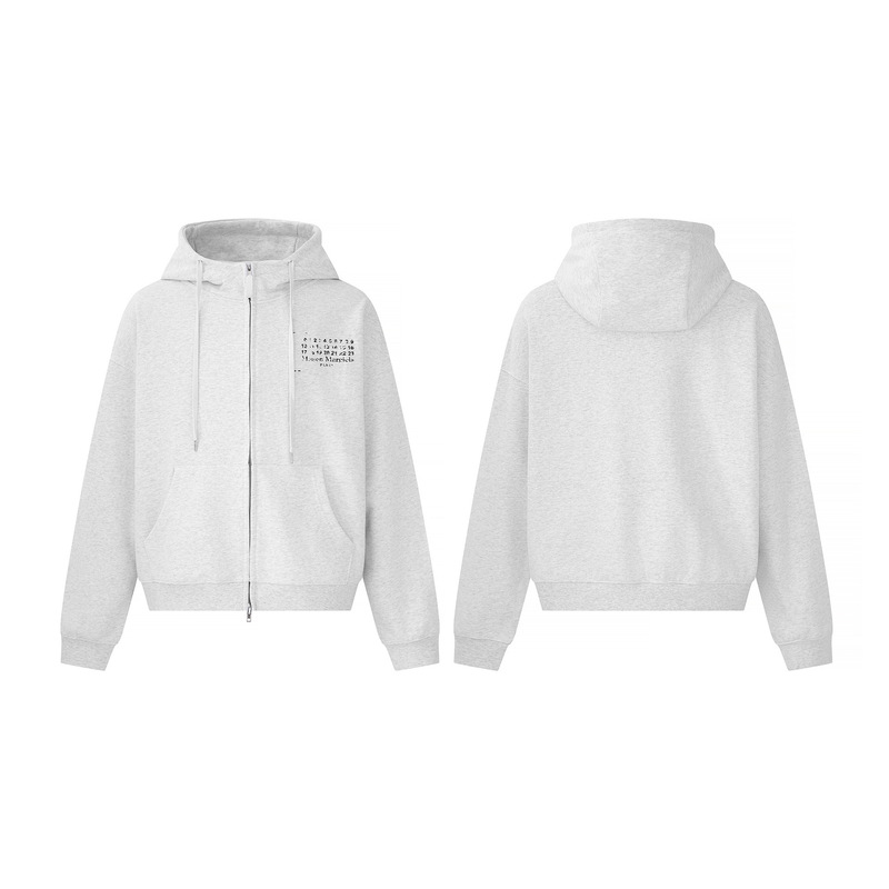 High Quality Margiela Mm6 Blurred Diary Logo Letter Printed Zipper Terry Hooded Sweatshirt for Men and Women