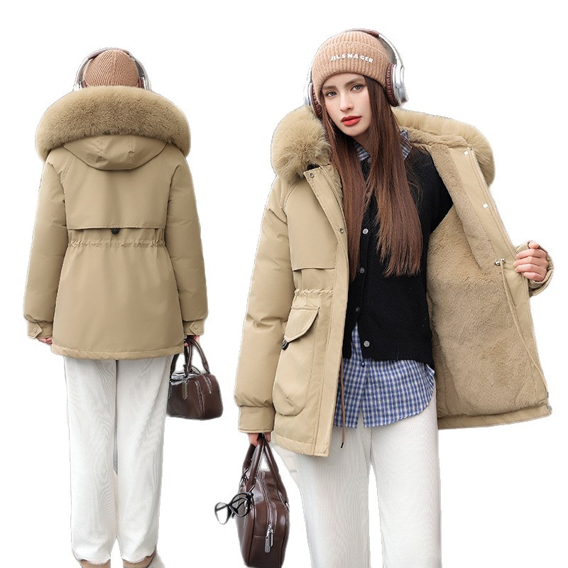 Paquete de mujeres invierno 2025, nuevo tipo de ropa de plumón delgada, abrigo de moda con piel gruesa