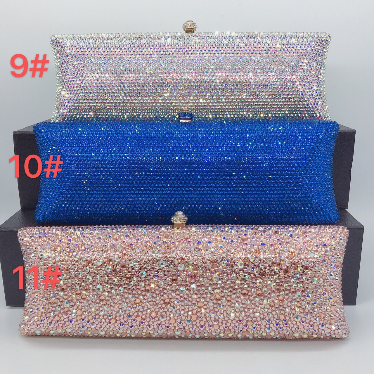 Túi clutch nữ đính đá rhinestone cầm tay hộp cứng dự tiệc — 10 # xanh ngọc chi tiết 3