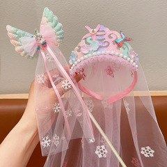 Children's Hairband Super Mermaid Princess Floating Silk Pearl Hairband Snowflake Magic Wand Little Girl Birthday Photo Accessories 