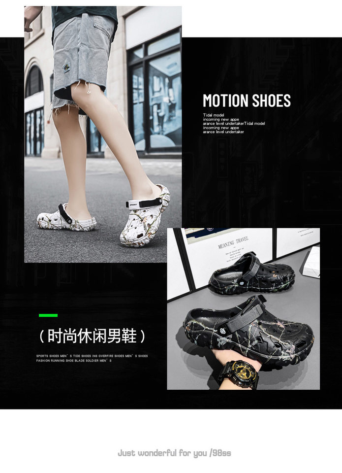 Dép sandal nam đế bệt thoáng khí kiểu lỗ tròn hai kiểu đeo — màu kaki, trắng, đen chi tiết 1
