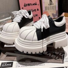 欧货真皮贝壳头系带拼色大头芒果头JK小皮鞋乐福鞋单鞋小个子女鞋