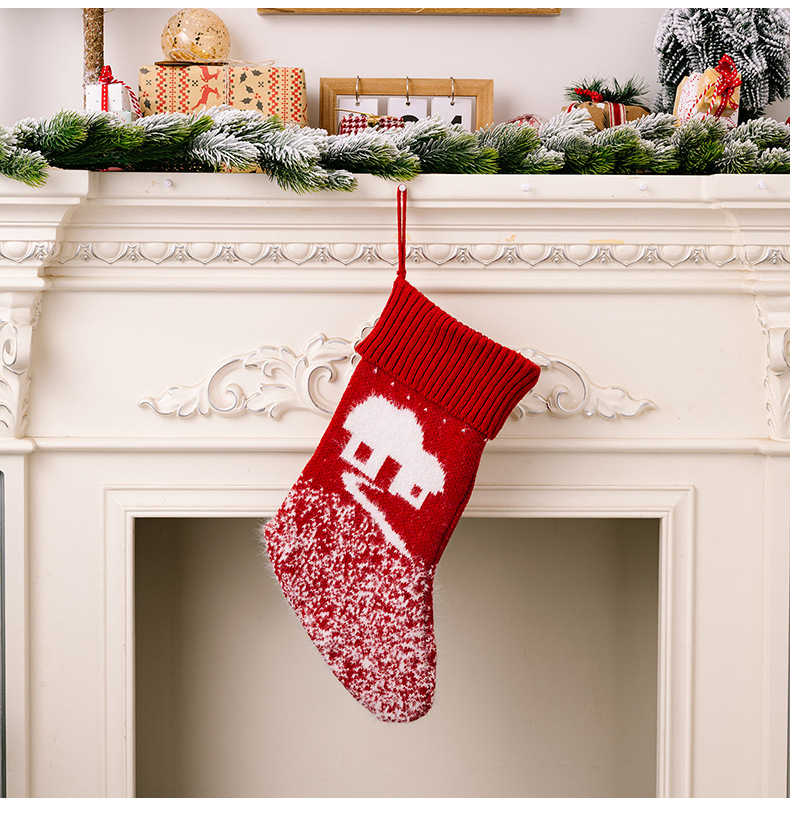Christmas Stocking Knitted Red Snowflake Decoration Gift Bag_voghion.com
