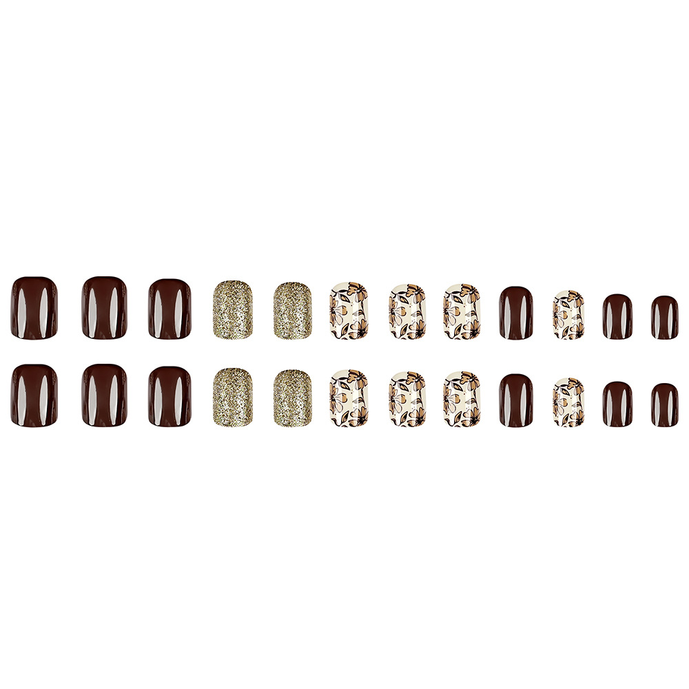 Ventas transfronterizas calientes retro café marrón manicura simple parche de uñas falsas parches de uñas blanqueadoras de estilo cuadrado europeo