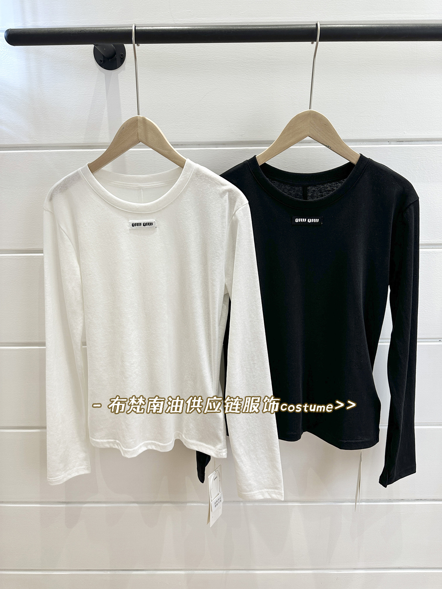 Shenzhen Nanyou High-Quality m Family Letter Patch Pure Cotton Long-Sleeved T-Shirt for Women 25 Spring and Summer New Thin Bottoming Shirt