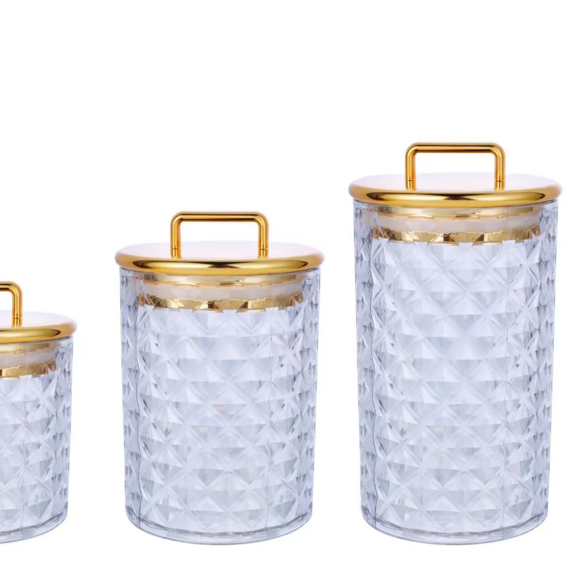 Nuevo conjunto de latas de azúcar transparente estampado de oro de tres piezas, recipiente de almacenamiento de plástico, caja de almacenamiento, embalaje general de bocadillos, otros image 2