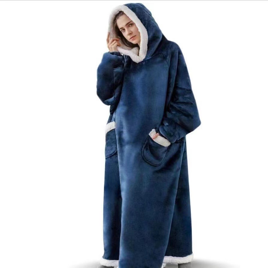 Men's Christmas pajamas nightgown women's nightgown flannel extended vertical pocket t lazy blanket cover thick cold protection warm_voghion.com