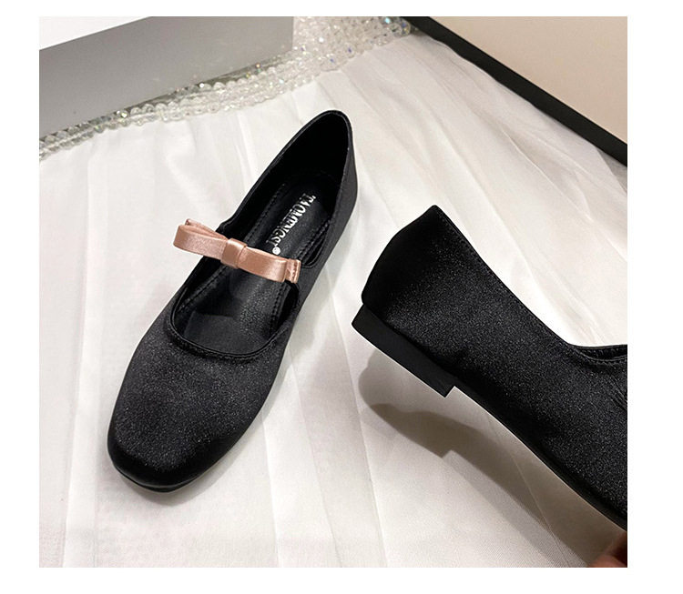 Giày búp bê nữ mũi vuông cổ thấp thắt nơ quai ngang, đế bằng gót thấp 1–3 cm — Màu hồng đen, Màu đen, Màu đỏ chi tiết 27