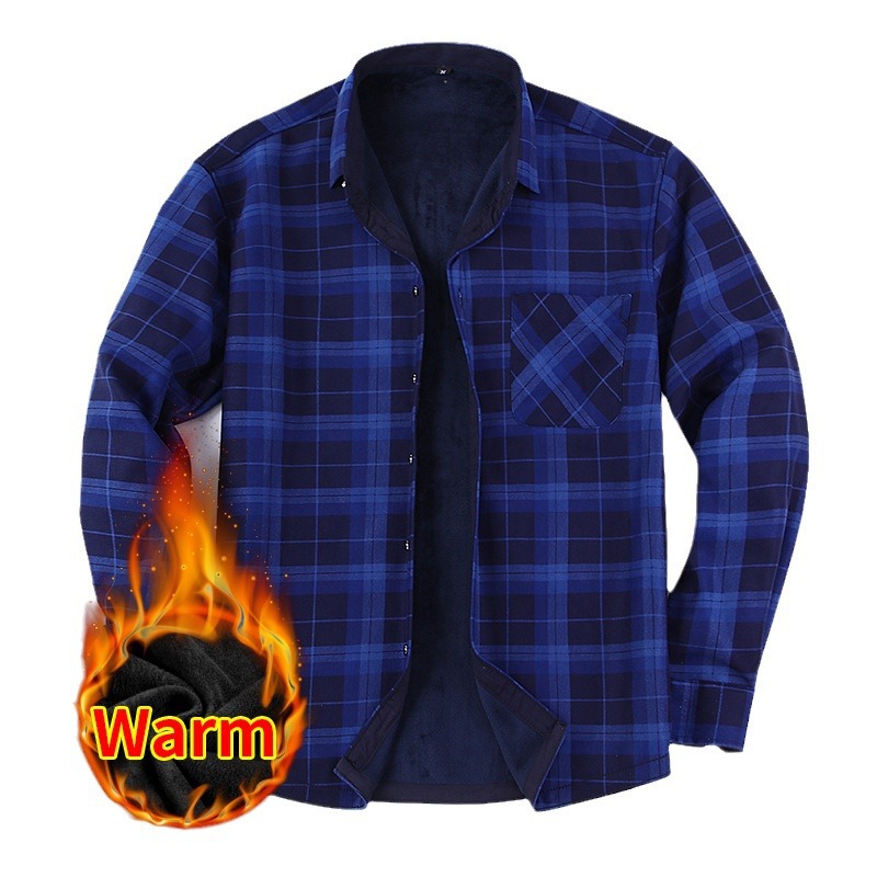 Invierno nuevo comercio exterior europeo y americano forrado de lana engrosada camisa térmica casual de los hombres de manga larga más el tamaño de la solapa Otoño e Invierno de negocios