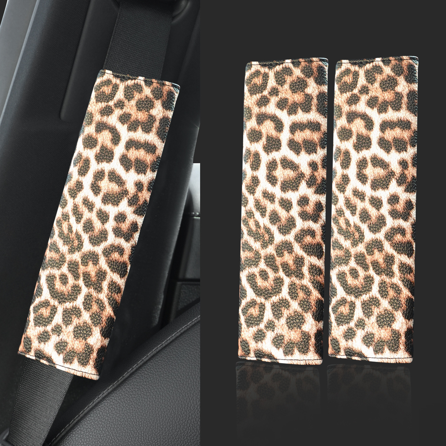 Car Seatbelt Shoulder Pad Leather Fashion European and American Style Retro Leopard Print Cross-Border Hot-Selling Protective Cover