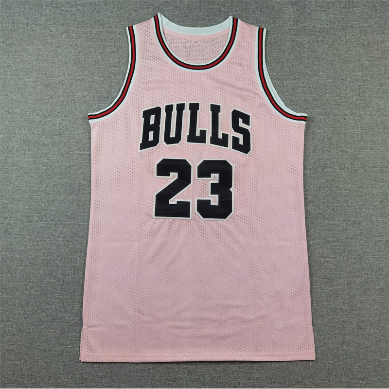 Cross-Border Wholesale Export Spot American Embroidered Jersey Bulls No. 23 Jordan Retro Pink Basketball Uniform