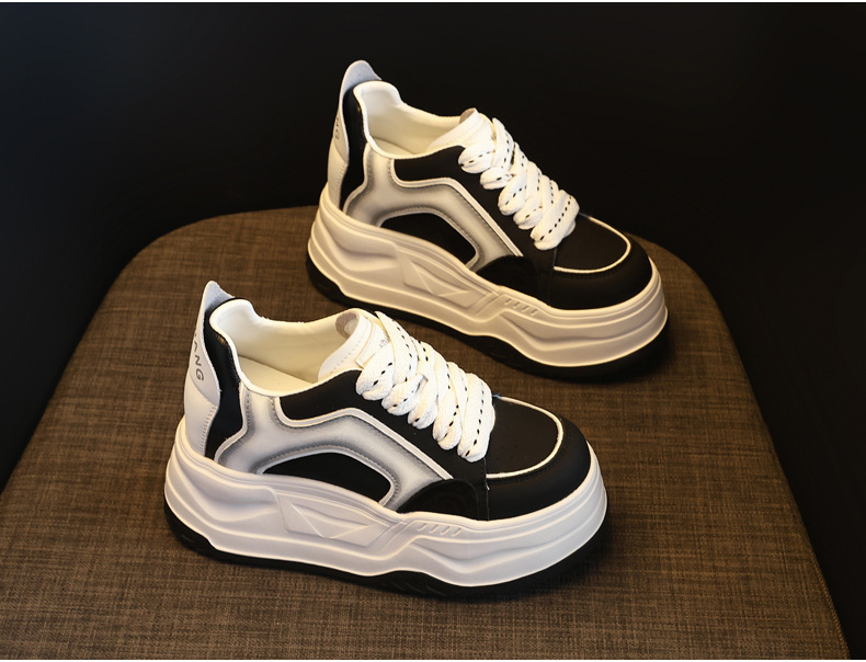 Giày sneaker nữ đế dày tăng chiều cao phong cách vintage — màu đen chi tiết 5