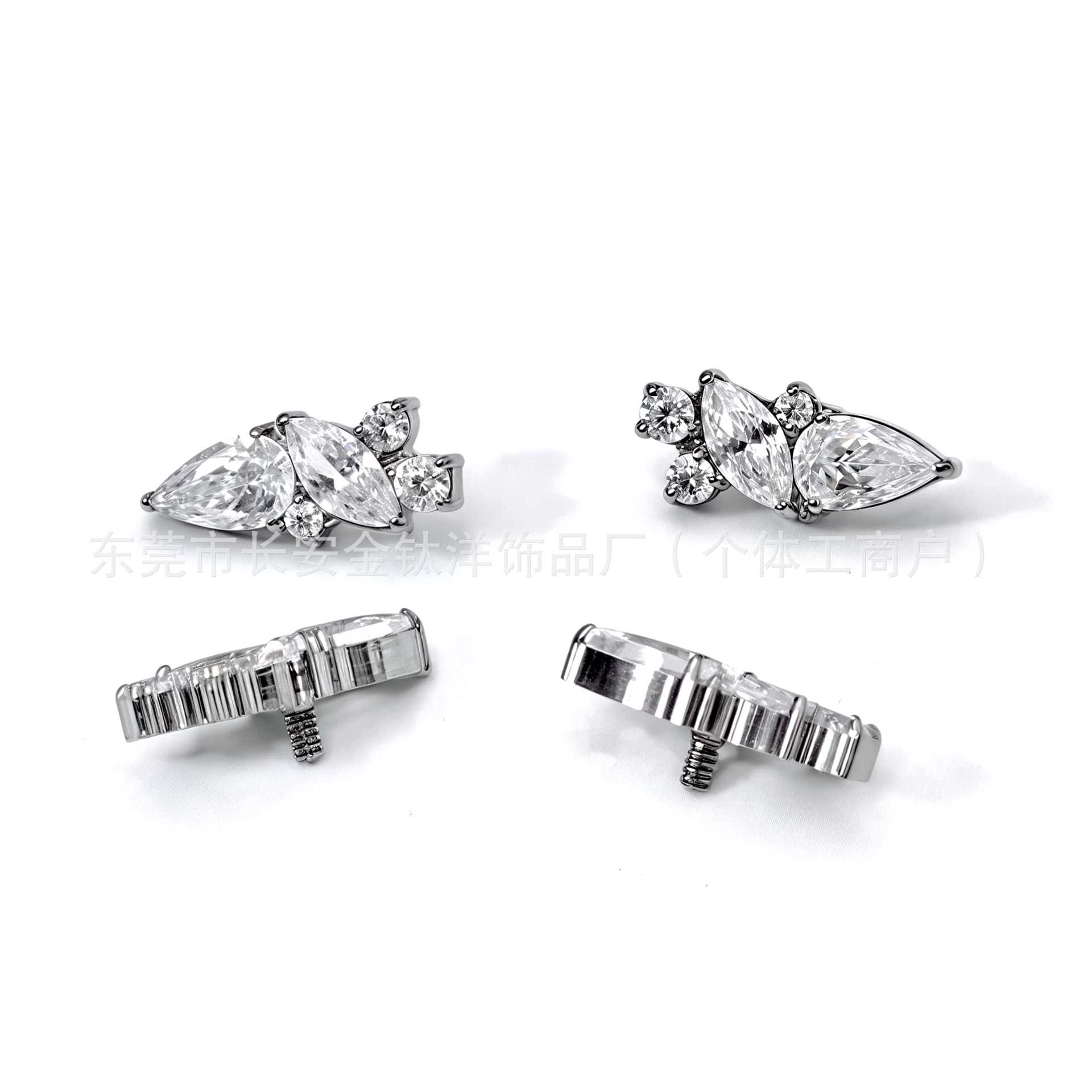 F136 Titanium Geometric Stud Earrings with 5A Zirconia - G23 Titanium Alloy Piercing Jewelry Ear Bone Studs detail image 7