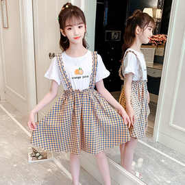 儿童夏季连衣裙2024年新款韩版女孩假两件背带裙13岁学生公主裙子