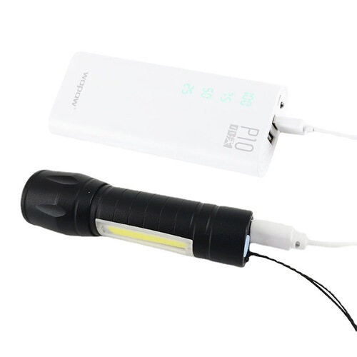 Cross-border COB bright flashlight with side light aluminum alloy USB rechargeable led mini telescopic zoom gift light