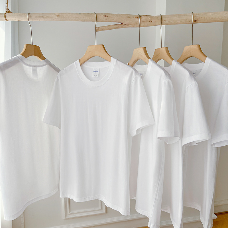 White short sleeve T-shirt men and women with round neck shirt summer wholesale loose solid color half sleeve T-shirt combed cotton bottoming