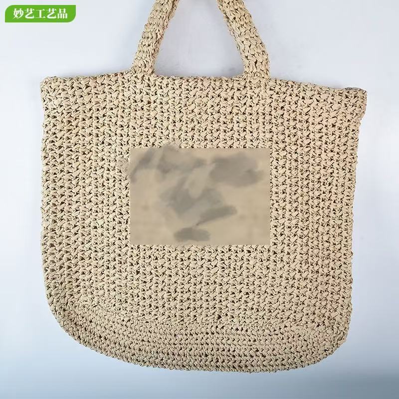 Nueva playa tejida bolsa de viaje de las niñas bolso de mano retro portátil bolsa de paja de gran capacidad bolso de hombro a rayas