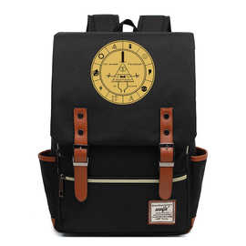 怪诞小镇时尚印花青少年学生书包男女休闲皮带扣经典双肩背包