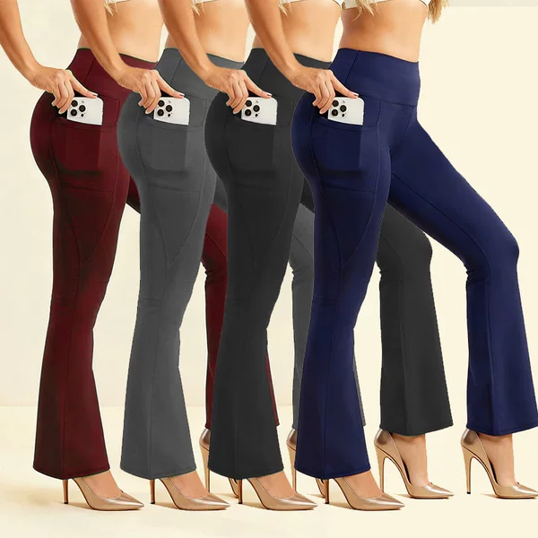 Trendy European and American Cross-Border Amazon Yoga Pants High-Waisted Pocket Flared Wide-Leg Sexy Running Pants for Women Butt-Lifting Sweat-Wicking
