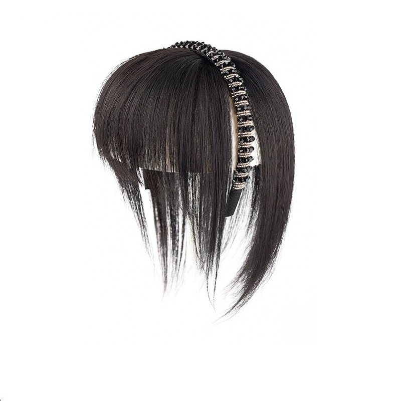 Peluca con diadema de cristal y flequillo, cabello sintético de una sola pieza para mujer, aumenta el volumen del cabello, cubre naturalmente las canas en la frente, postizo para la parte superior de la cabeza.