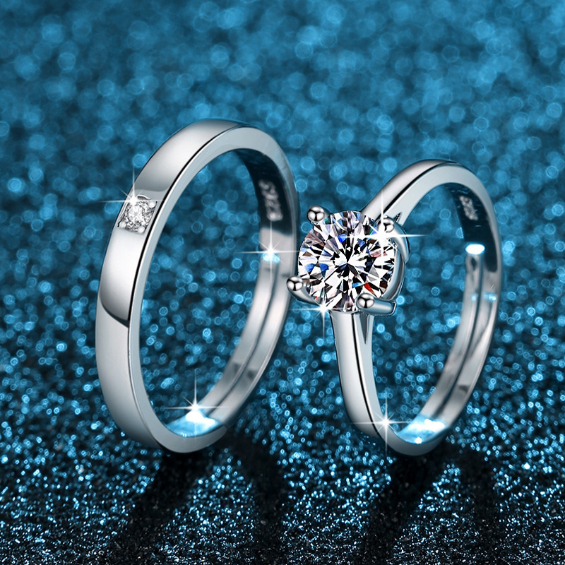 モアッサナイト カップルリング スターリングシルバー 結婚指輪 ペア 結婚式 ダイヤモンドリング 小道具 シミュレーション ライブマウス シンプルモデル|undefined