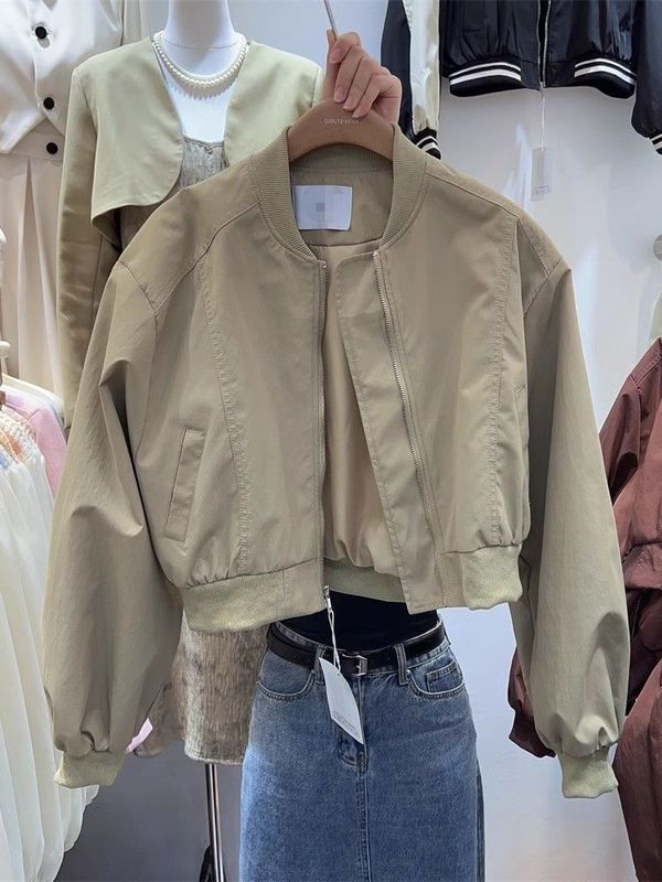 美式街头风棒球服外套女春秋2025年新款复古纯色宽松立领夹克上衣|undefined