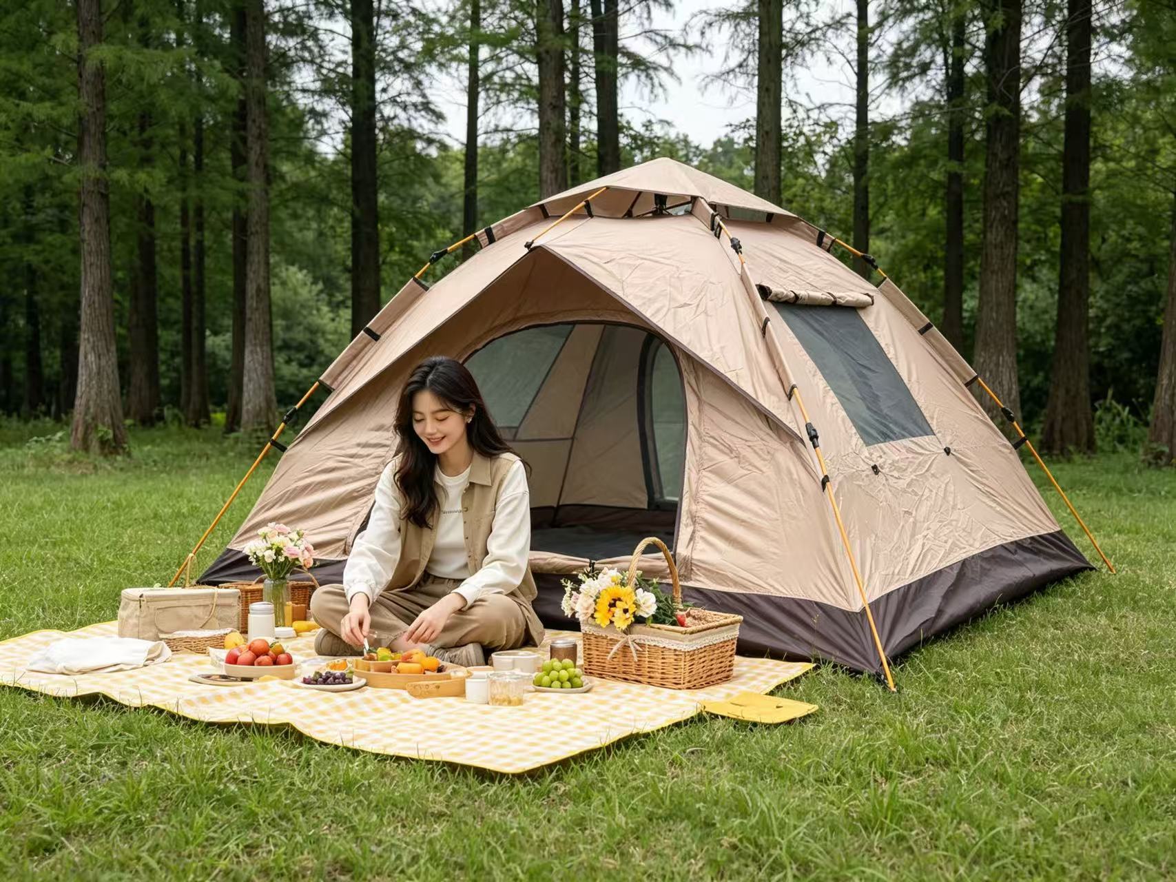 Tent Camping Tent Automatic No-Setup Required 3-4 Person Mosquito-Proof Sun Protection Portable Beach Camping Single-Person Hiking Gear