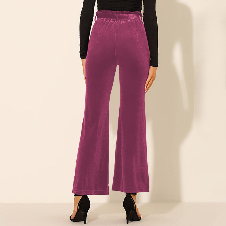 Solid Color High-Waist Lace-Up Elastic Trousers NSLZ104459