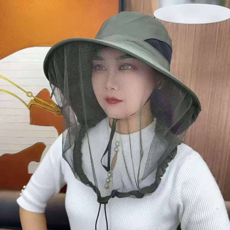 防蚊帽子、アウトドアフィッシングハット、メンズフェイスカバー日焼け止め帽子、通気性メッシュマスク、夜釣り防虫帽子、大きなつば|undefined