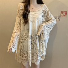 【现货】浪漫蔷薇复古民族风钩花镂空针织A字裙大码宽松气质时尚