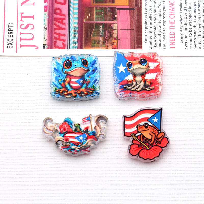 Through-Hole Double-Sided Pattern Puerto Rico Tourist Souvenir Koki Frog Acrylic Beaded Phone Chain Keychain Beads