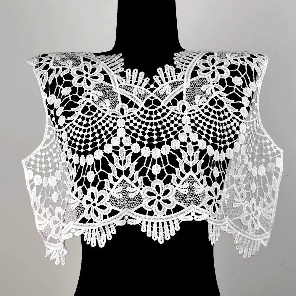 V领牛奶丝超大水溶领花 蕾丝刺绣 白色绣花绣片 女装辅料厂家直销