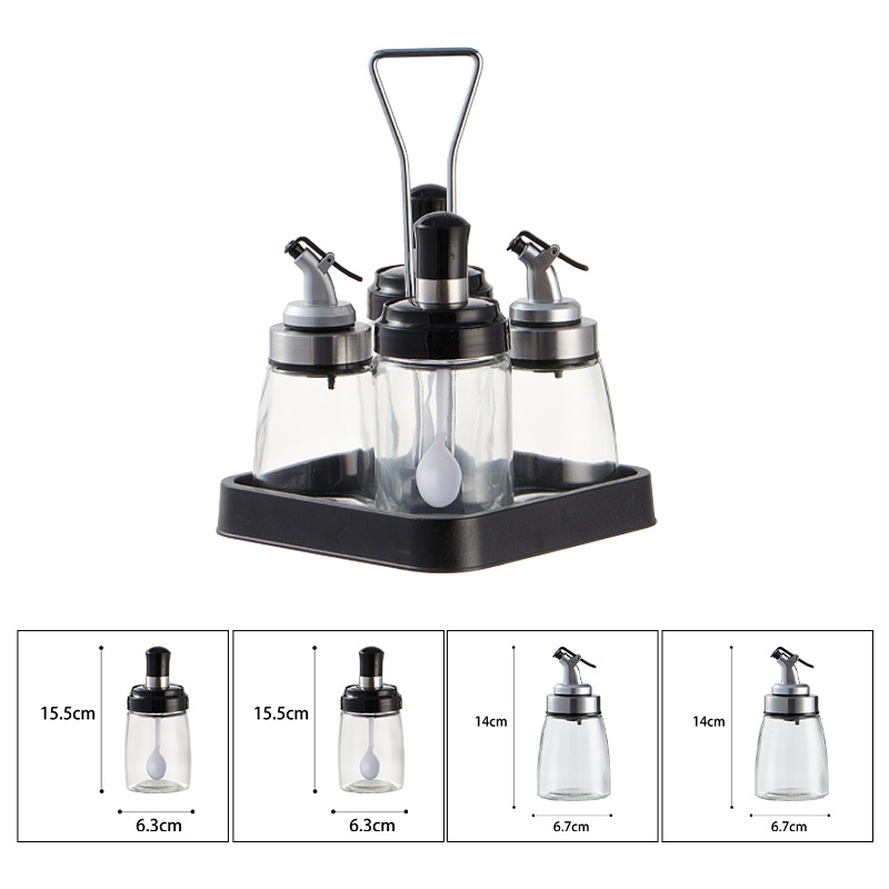Precio de fábrica suministros de cocina condimento tarro condimento botella caja de almacenamiento combinación condimento botella traje vidrio condimento botella sal tarro