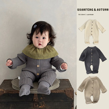 宝宝衣服婴儿连体衣春秋款韩版洋气婴幼儿针织爬服满月百天外出服